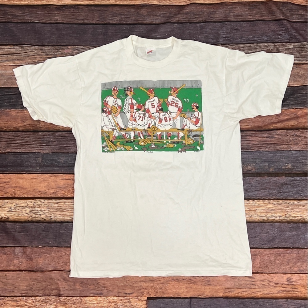 Vintage 90s Playball Funny Humor Sports Cartoon Caricature 1990s Tshirt